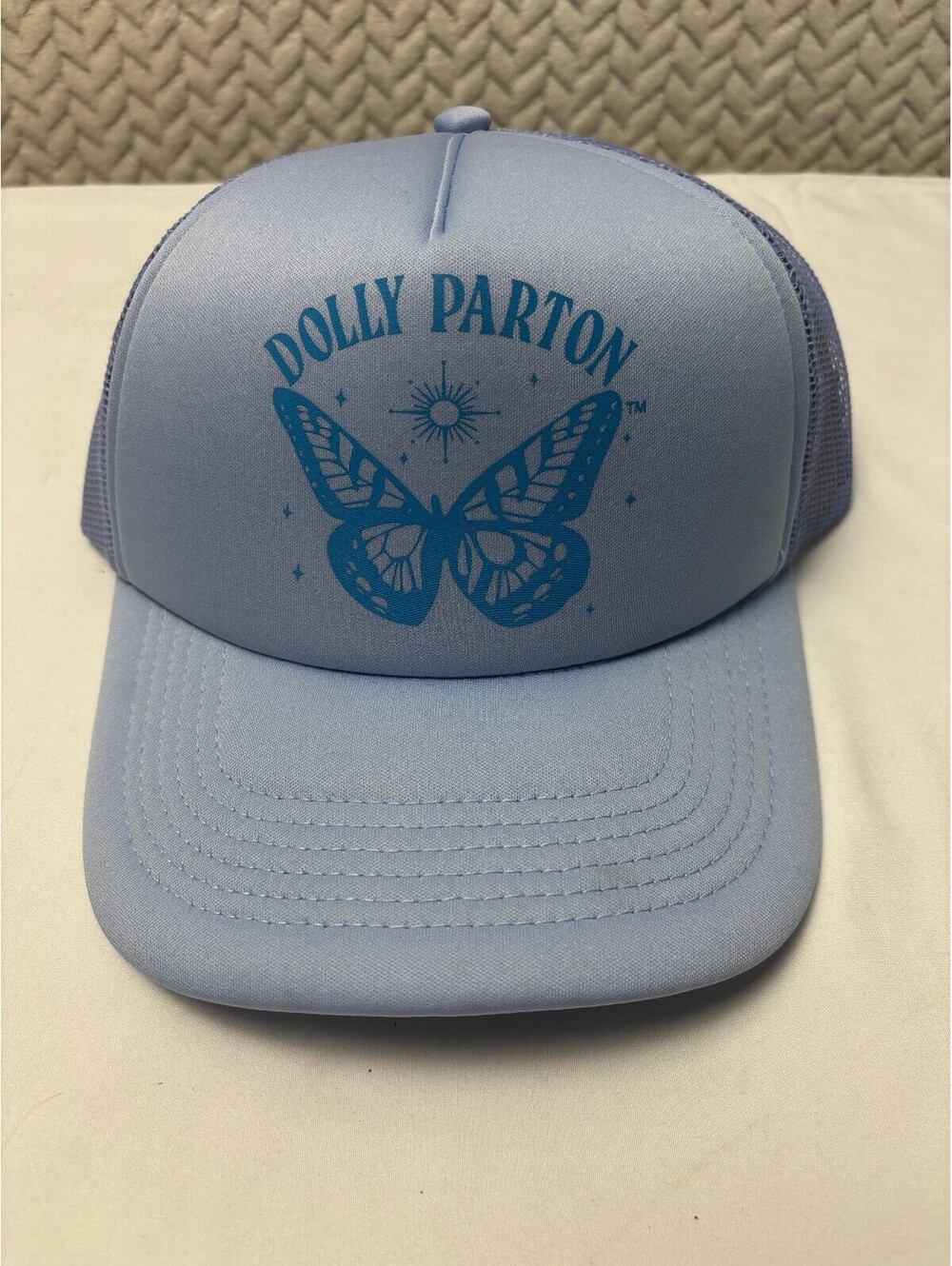 Dolly Parton Light Blue Mesh Trucker Hat with Butterfly Logo
